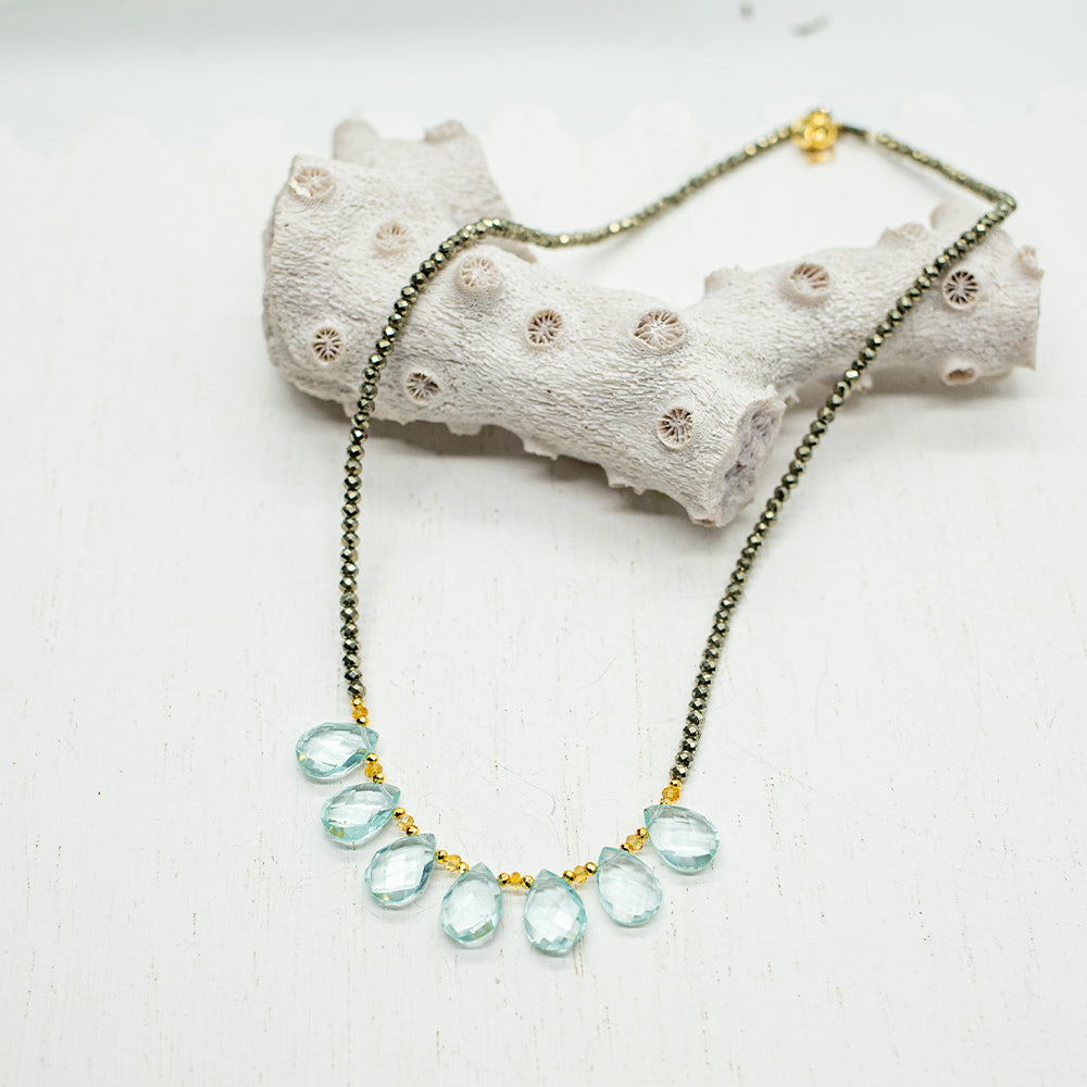 Aquamarine Teardrop Ruffle Necklace