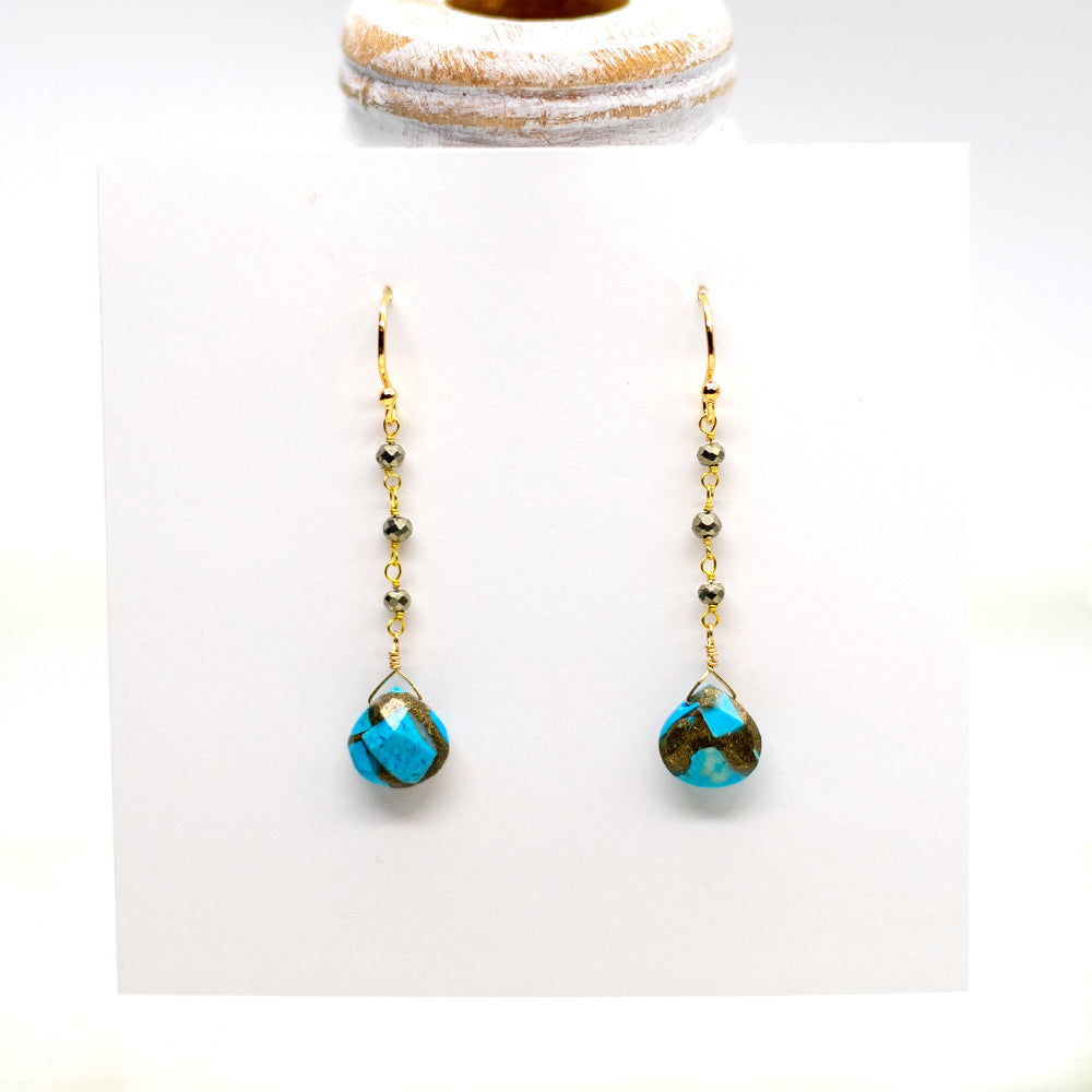 Copper Turquoise Gold Waterfall Earrings