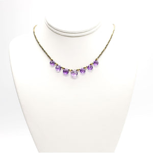 Amethyst & Pyrite Quarter Ruffle Gold Necklace on neck form