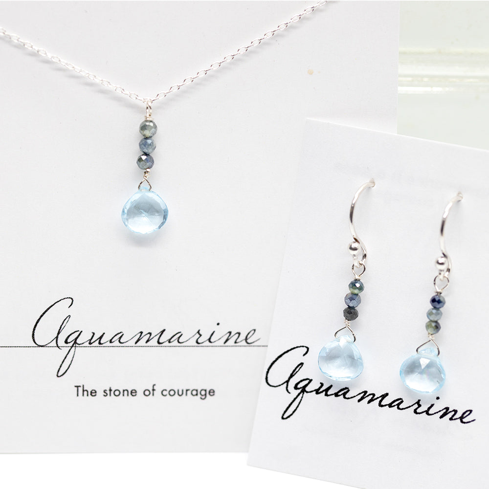 Aquamarine & Sapphire Silver Raindrop Set