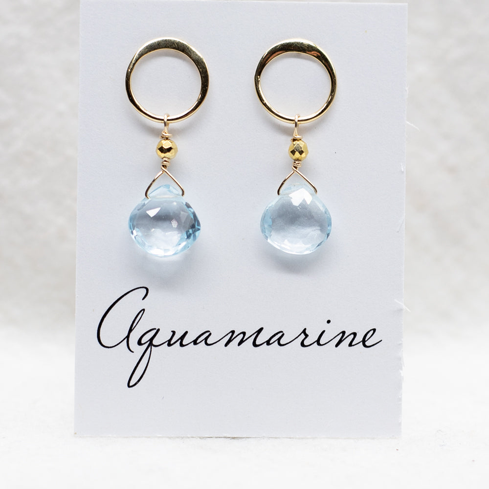 Aquamarine Large Luna Gold Earrings