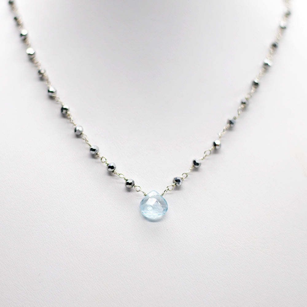 Aquamarine Waterfall Silver Necklace