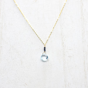 Aquamarine & Sapphire Raindrop Gold Necklace