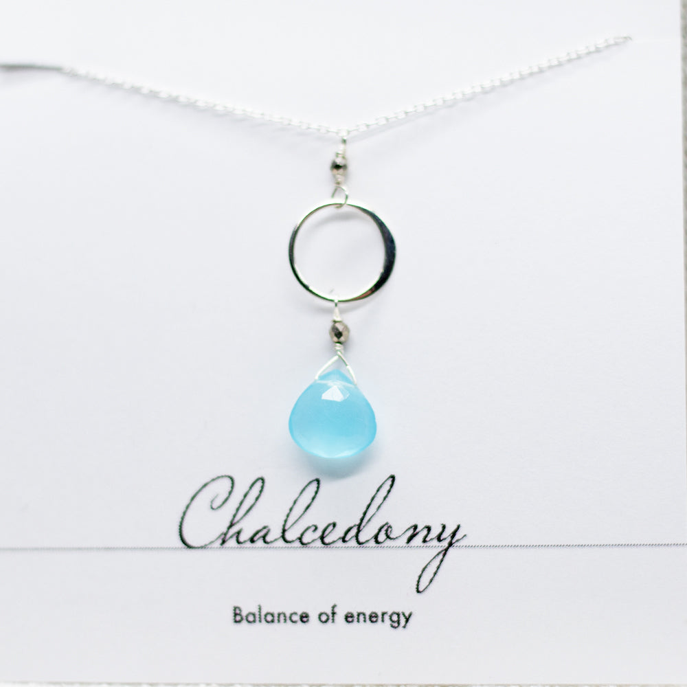 Blue Chalcedony Ring Silver Necklace