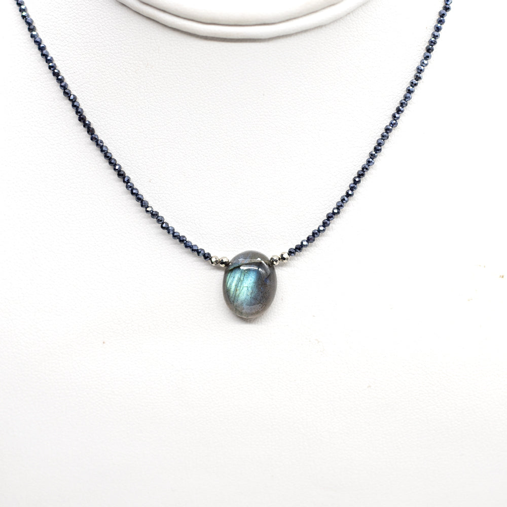 Labradorite & Sapphire Oval Pendant Necklace