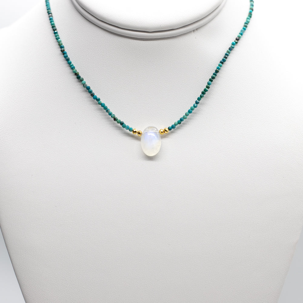 Moonstone & Chrysocolla Oval Pendant Necklace