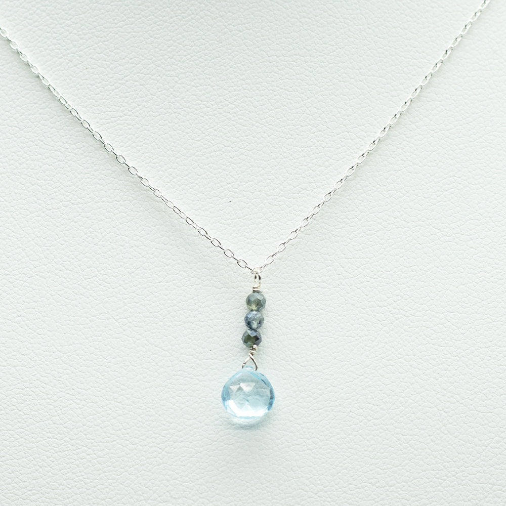 Aquamarine & Sapphire Raindrop Necklace