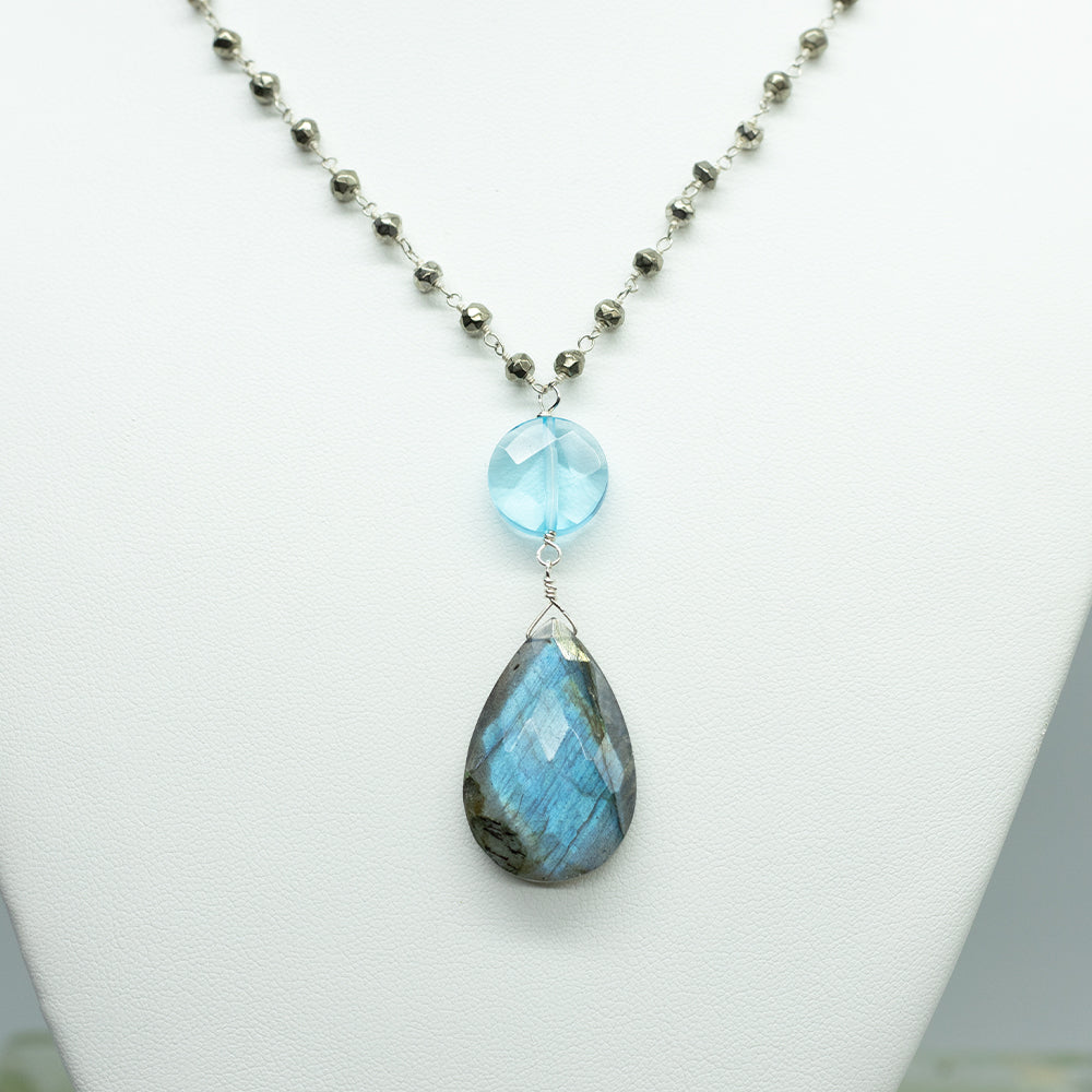 Labradorite Teardrop Blue Quartz Waterfall Necklace