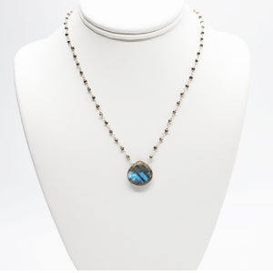 Labradorite XL Waterfall Silver Necklace on neck form