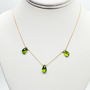 3 Stone Teardrop Peridot Silver Necklace