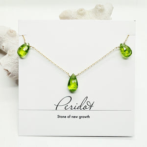 3 Stone Teardrop Peridot Silver Necklace