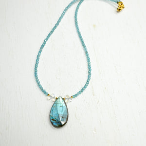 Labradorite & Chalcedony Teardrop Pendant Necklace