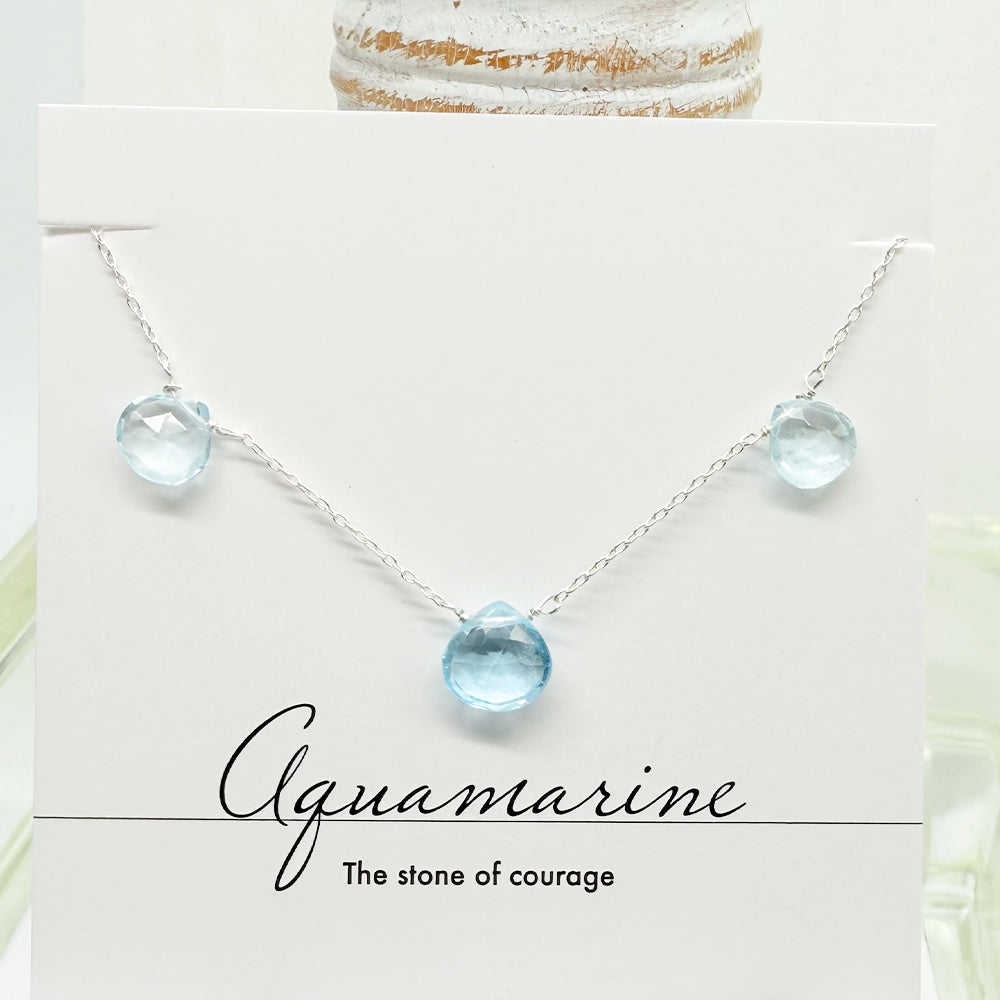 3 Stone Aquamarine Necklace