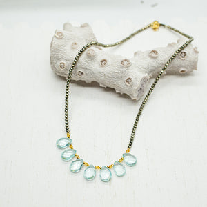 Aquamarine Teardrop Ruffle Necklace