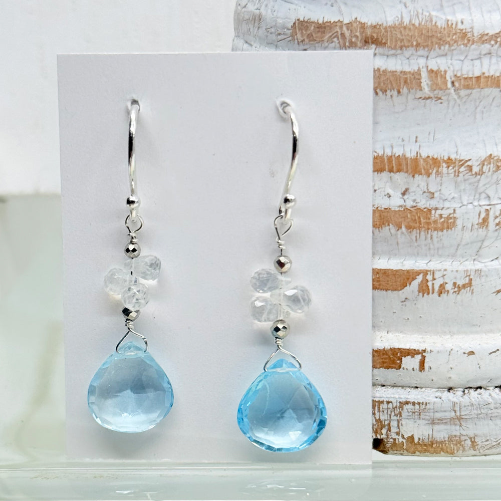 Aquamarine & Moonstone Raindrop Earrings