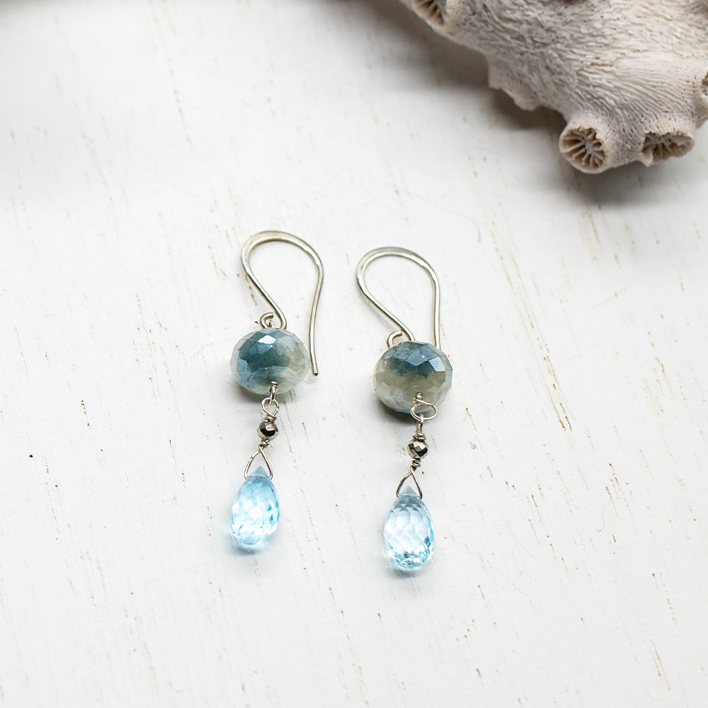 Blue Moonstone & Topaz Earrings