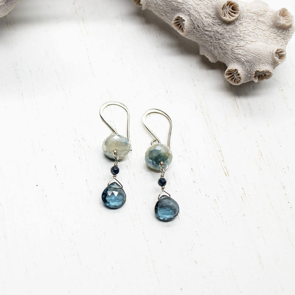 
                
                    Load image into Gallery viewer, Blue Moonstone &amp;amp; Quartz Earrings
                
            