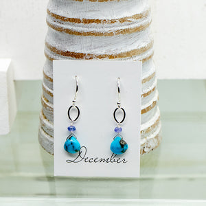 December Birthstone Silver Earrings