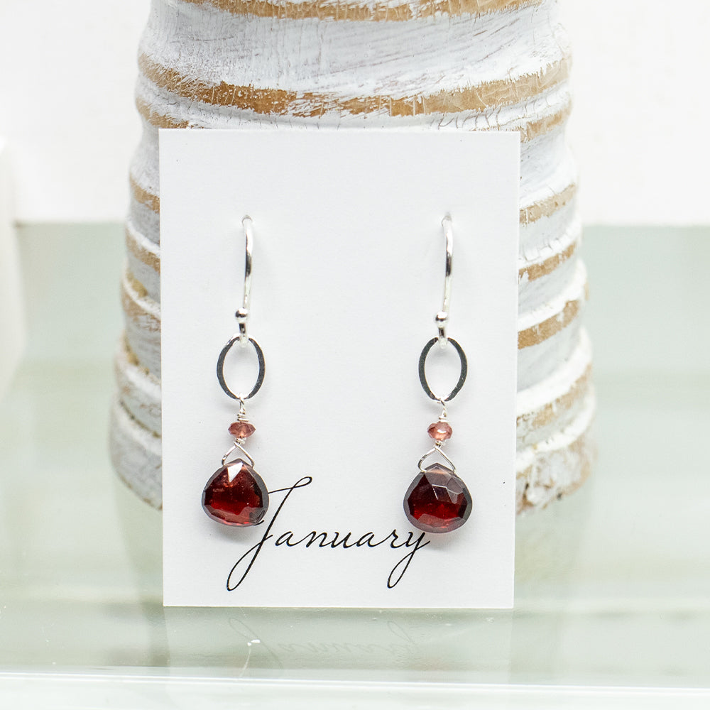 January Birthstone Silver Earrings