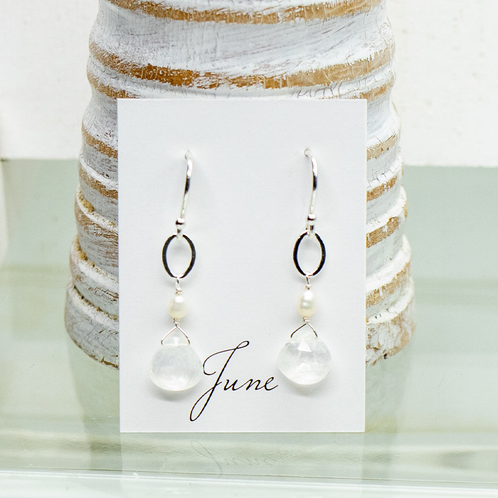 June Birthstone Silver Earrings