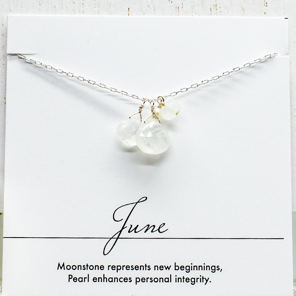 June Birthstone Silver Necklace
