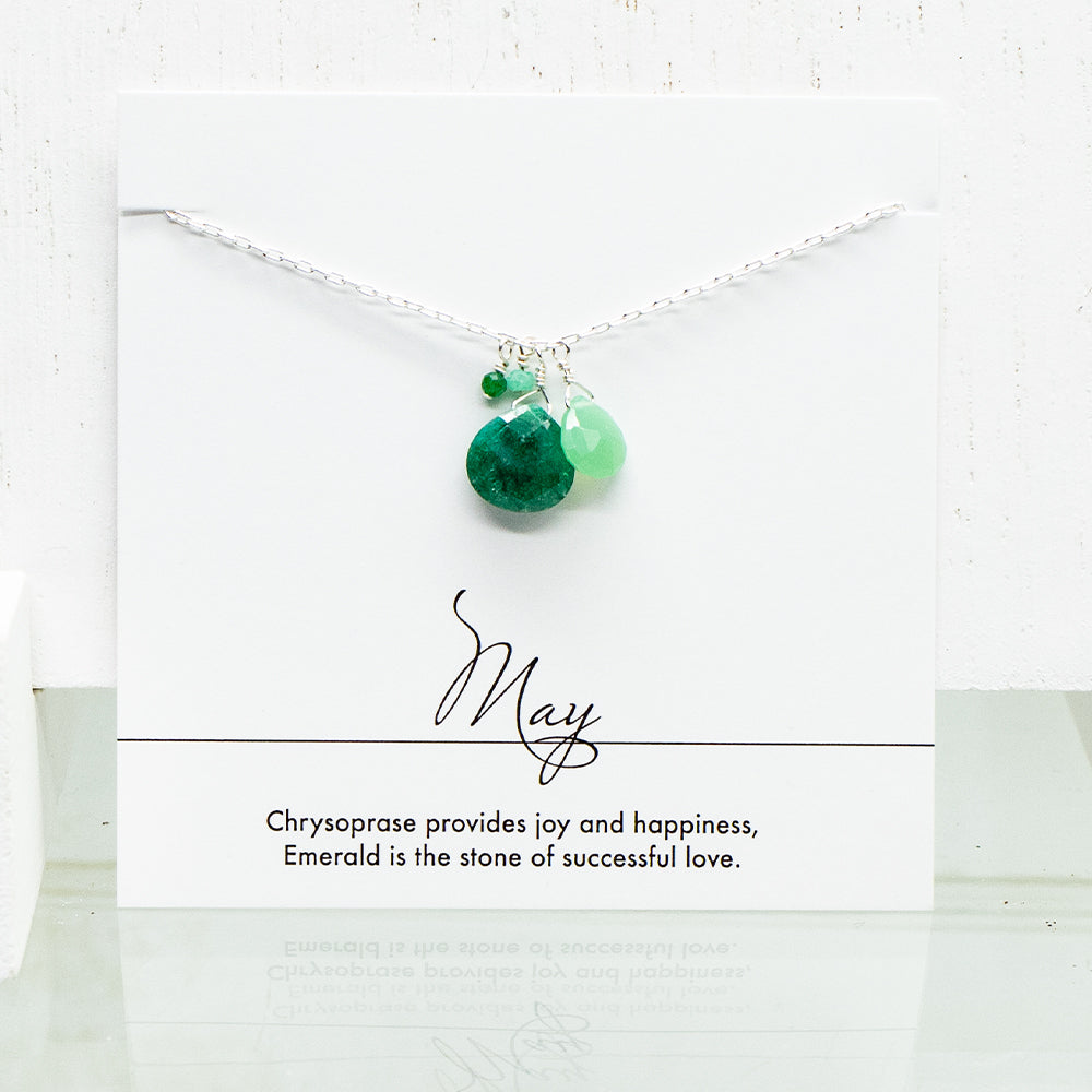 May Birthstone Silver Necklace