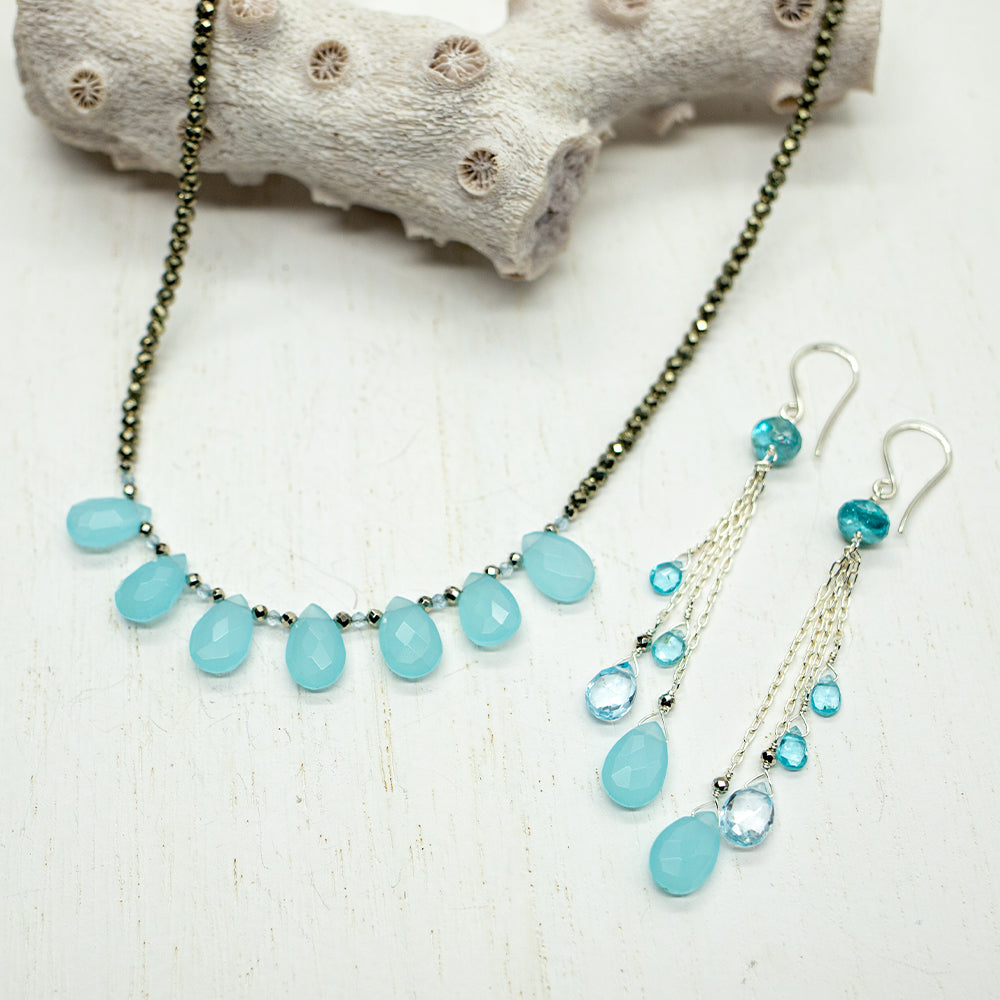 Chalcedony Teardrop Ruffle Necklace