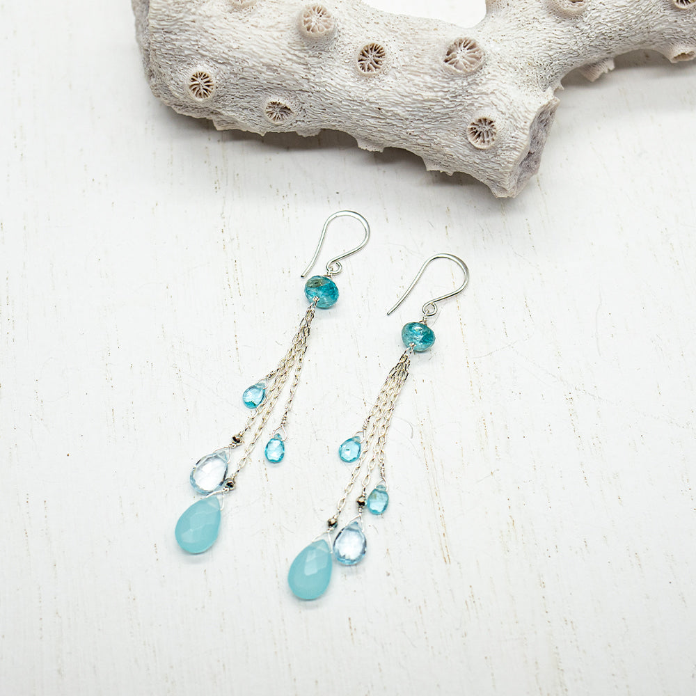 Chalcedony & Apatite Tassel Earrings