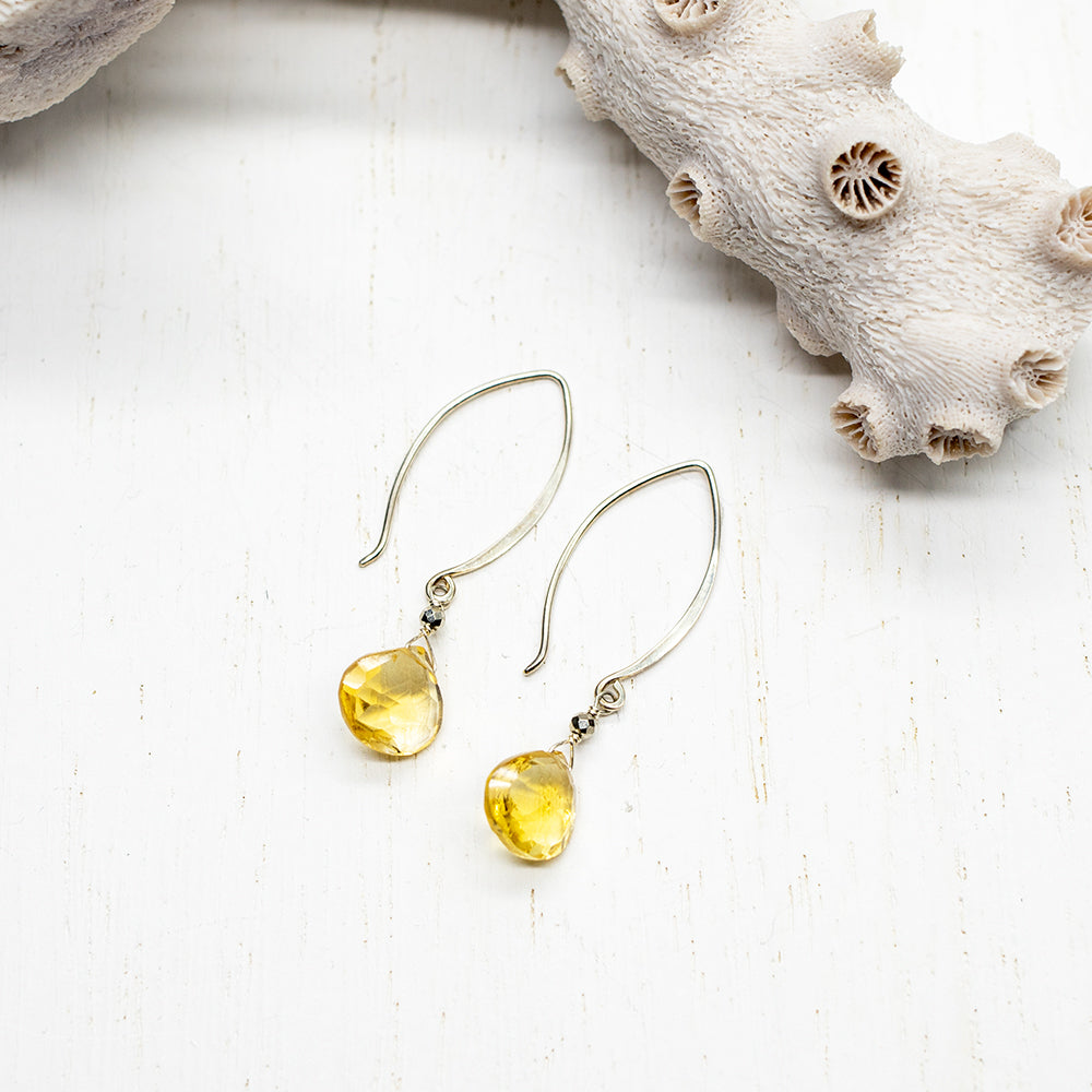 Citrine Droplet Silver Earrings