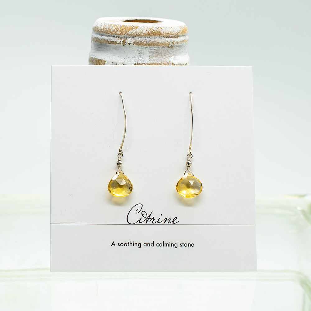 Citrine Droplet Silver Earrings