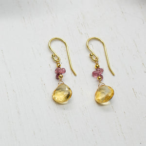 
                
                    Load image into Gallery viewer, Citrine &amp;amp; Tourmaline Raindrop Gold Earrings
                
            