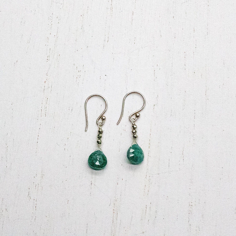 
                
                    Load image into Gallery viewer, Emerald &amp;amp; Silver Pyrite Raindrop Earrings
                
            