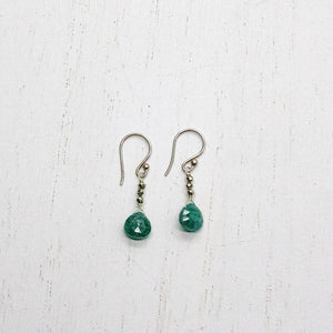 Emerald & Silver Pyrite Raindrop Earrings