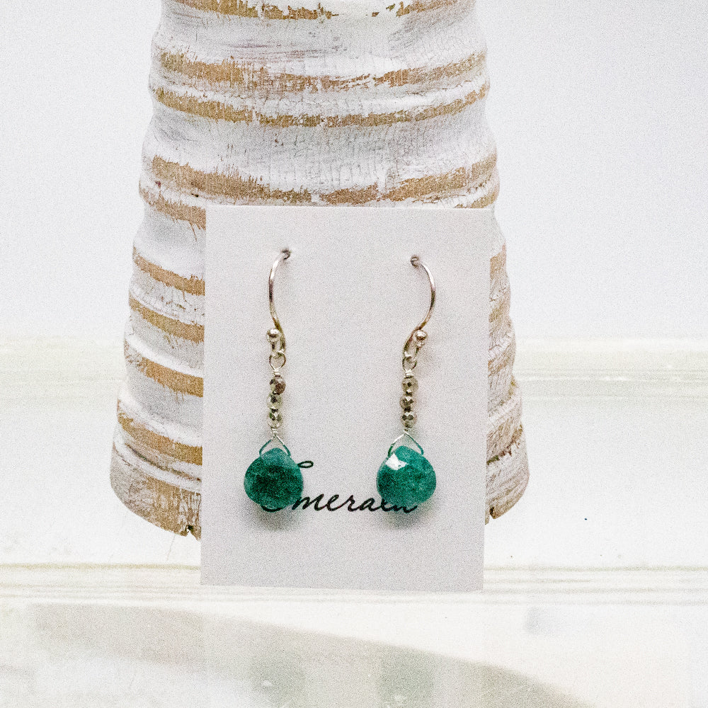 
                
                    Load image into Gallery viewer, Emerald &amp;amp; Silver Pyrite Raindrop Earrings
                
            