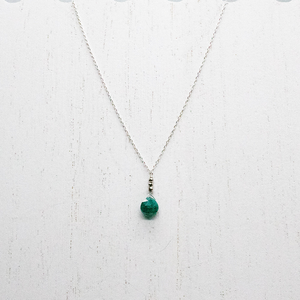 Emerald & Silver Pyrite Raindrop Necklace