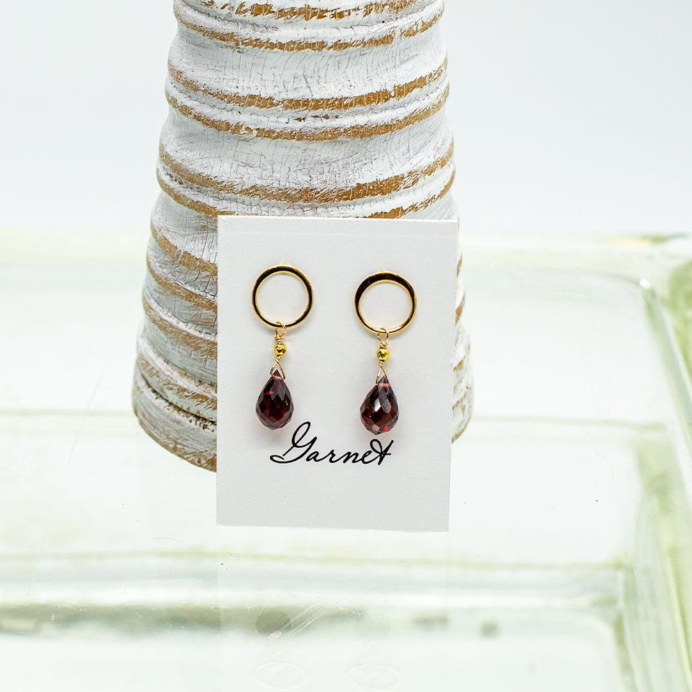 Garnet Teardrop Luna Gold Earrings