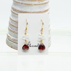 Garnet & Moonstone Raindrop Gold Earrings