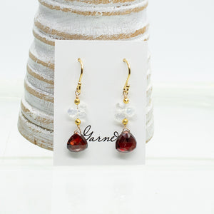 
                
                    Load image into Gallery viewer, Garnet &amp;amp; Moonstone Raindrop Gold Earrings
                
            