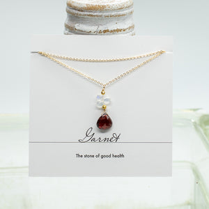 Garnet & Moonstone Raindrop Gold Necklace