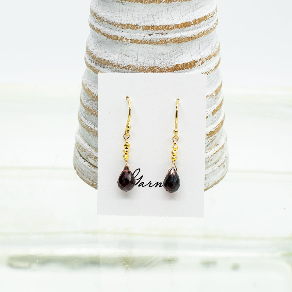 Garnet Teardrop Raindrop Gold Earrings