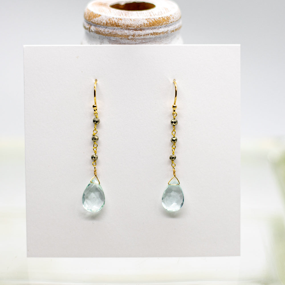 Green Aquamarine Gold Waterfall Earrings