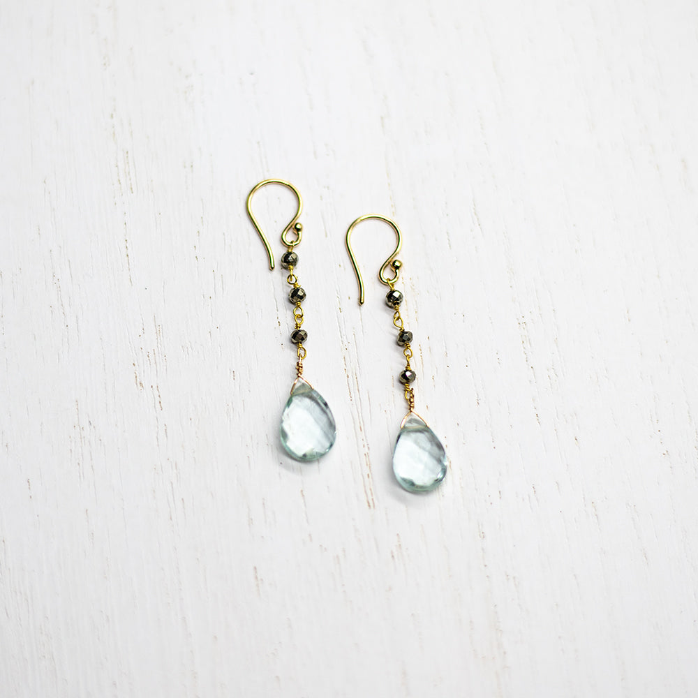 Green Aquamarine Gold Waterfall Earrings