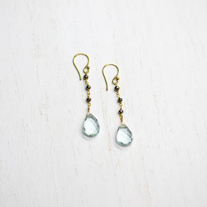 Green Aquamarine Gold Waterfall Earrings