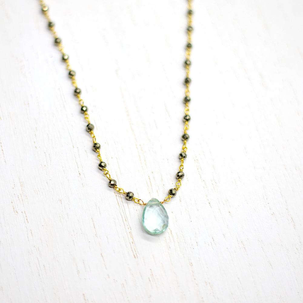 Green Aquamarine Waterfall Gold Necklace