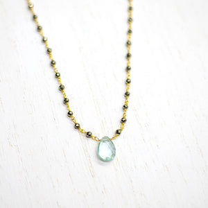 
                
                    Load image into Gallery viewer, Green Aquamarine Waterfall Gold Necklace
                
            