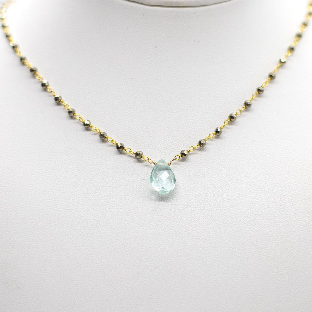 Green Aquamarine Waterfall Gold Necklace