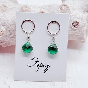 Green Topaz Luna Silver Earrings