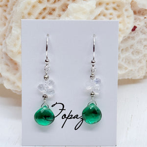 Green Topaz  & Moonstone  Raindrop Gold Earrings