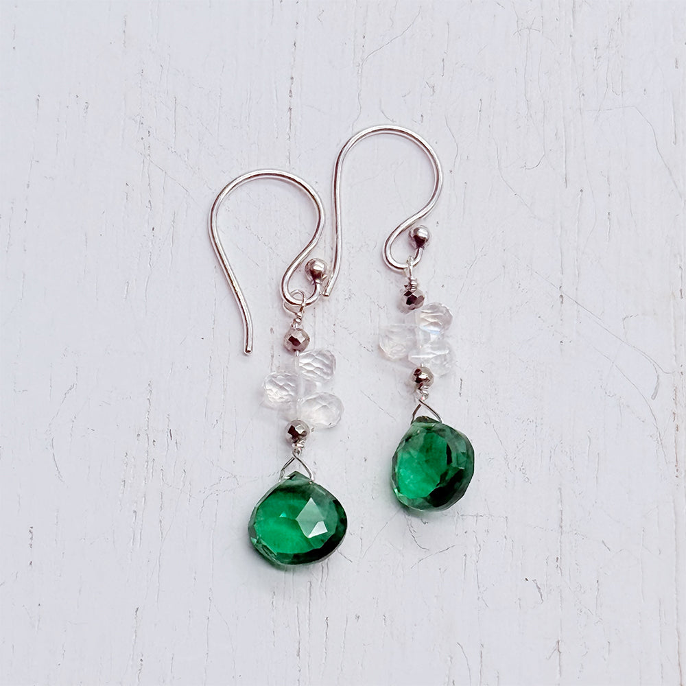 Green Topaz  & Moonstone  Raindrop Gold Earrings