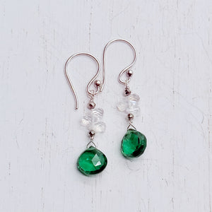 Green Topaz  & Moonstone  Raindrop Gold Earrings